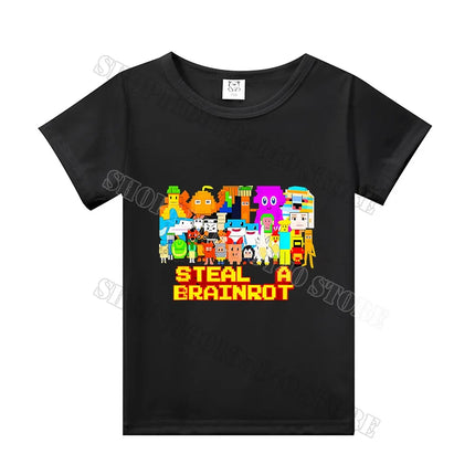Steal A Brainrot Short Sleeve Children T-shirt 67 Six Seven Cotton Tops Tshirt Boys Girls Clothing Fashion Funny Meme T-shirts