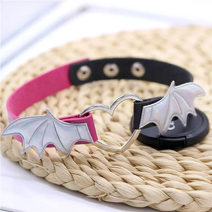 Sexy Harajuku PU Leather Dark Wing Heart Collar Necklaces For Women Men Punk Neck Gothic Black Splicing Choker Necklace 2024 New