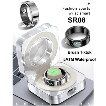 2025 New SR08 Smart Ring Men Women LED Display Screen Heart Rate Blood Oxygen Monitoring 5ATM Waterproof Multi Sports Modes Gift