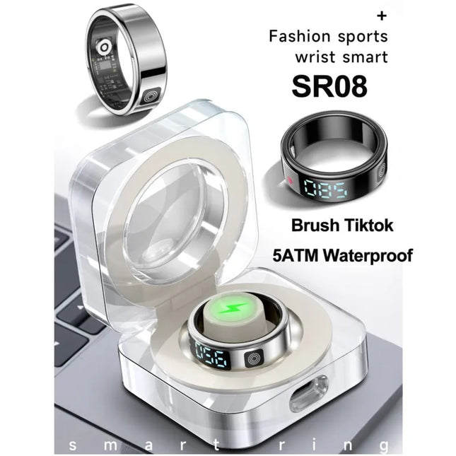 2025 New SR08 Smart Ring Men Women LED Display Screen Heart Rate Blood Oxygen Monitoring 5ATM Waterproof Multi Sports Modes Gift