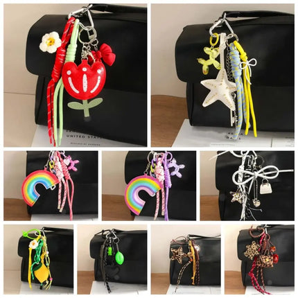 Funny Elegant Starfish Tassel Keychain Alloy Leopard Print Leather Tulip Pendants Cartoon Frog Beaded Bag Pendant Party
