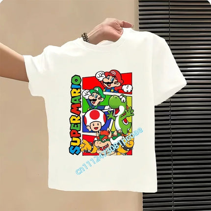 2026 New Summer Cotton T-shirt Super Mario Cartoon T-shirt Men's and Women's Fashion Top Children's Role Playing Short Sleeve