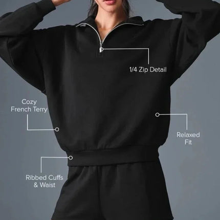 Grey Zipper Stand Collar Sports Hoodies Women Cotton Long Sleeves Women's Pullover Spring Fashion Loose Casual Black Sweatshirt