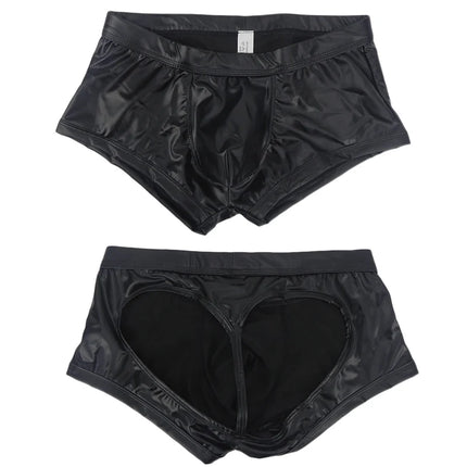 Men's Sexy PU Open Buttocks Boxers U Convex Big Bag T Back Underwear Men Breathable G-String Faux Leather Open Back Hip Panties