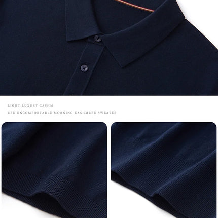 100% Lyocell men's T-shirt casual solid color knitted pullover short sleeved loose POLO collar Tees Pull on vest Tops