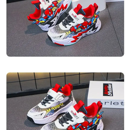 Kids'Casual Shoes Mesh Spider-Man Spring Shoes For Boys Flat Outdoor Basketball Anti-slip Breathable Blue Red Shoes Size 27-38