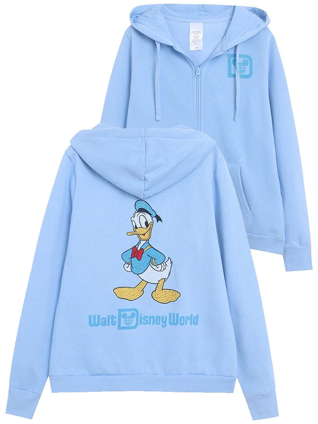 Disney Sweatshirt Castle Shining Daisy Duck Disneyworld Letter Glitter Donald Duck Unisex Couple Women Zip Pocket Hooded Jumper