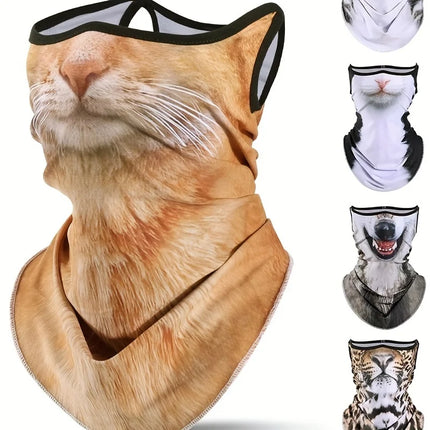 3D Animal Cat Design Summer Full Face Neck Protector Sun Shield Breathable Quick Dry Polyester Helmet Liner for Outdoor Cycling