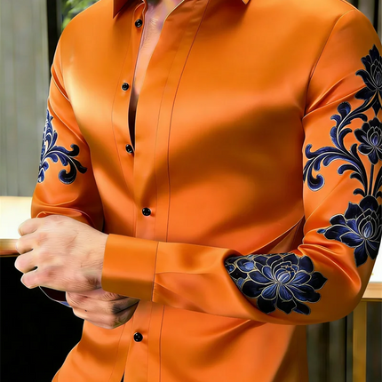 New men's 11 color pattern 3D flower print long sleeved shirt with high-quality and casual long sleeved collar top
