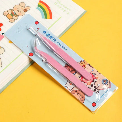Stainless Steel Straight Curved Tweezers Colorful Pink Blue Purple DIY Eyelash Tweezer Nail Art Sticker Rhinestones Picking Tool