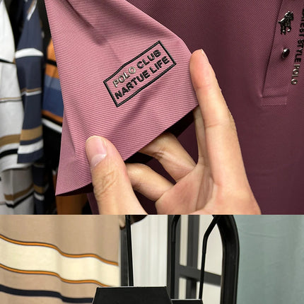 High End Brand New Summer Solid Color Silk Cotton High-quality Short Sleeved Polo Men's Fashionable Business Seamless Casual Top