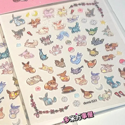 Eeveelution Nail Stickers Pokémon Anime Peripheral Cute Cartoon Creativity Exquisite Sticker New Fashion Exquisite Diy Sticker