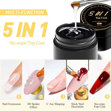 MTSSII 8ml 5 IN 1 No-wipe Top Coat Reinforcement Gel Nail Polish Efficient Function Adhesive Water Nail Art Gel DIY Design