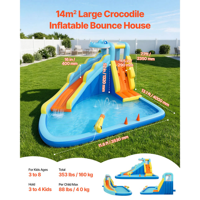 SucceBuy Inflatable Bounce House 11.6x13.1x7.7 ft with Bounces Zone Climbing Wall Pool Water Ring for 3 to 4 Kids Ages 3 to 8