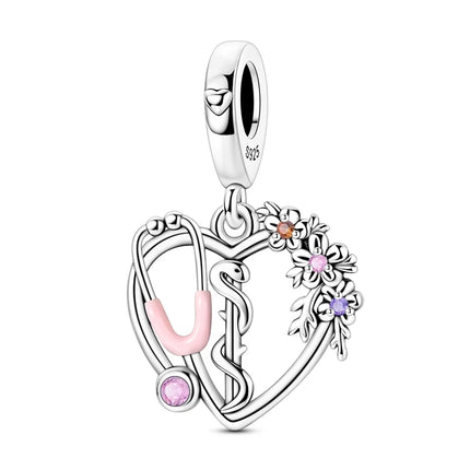 Charm Bead 925 Sterling Silver Heart Starry Sky Family Mother-Daughter-Sister Charm Fit Bracelets Pendant Women DIY Jewelry Gift