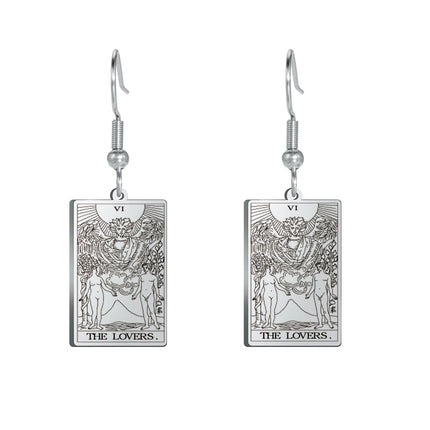 Classic Tarot Cards Stainless Steel Drop Earring for Women Sun Moon Star Lovers Divination Tarot Jewelry Birthday Gift