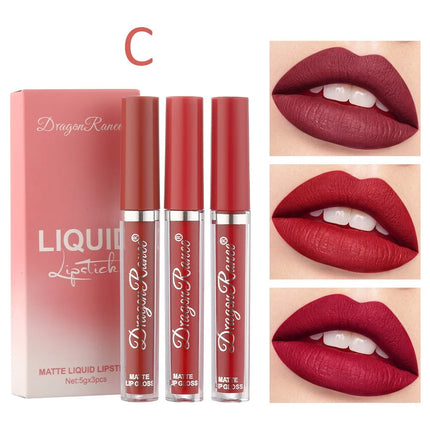 3Pcs/box Liquid Lipstick Set Matte Velvet Lip Gloss Set  Waterproof Liquid Lipstick Lip Non Stick Cup Lip Gloss Makeup