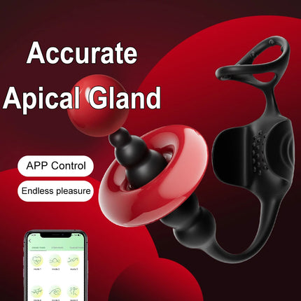 Thrusting Prostate Massager Anal Sex Toy with Cock Ring Taint Testicle Stimulator Remote Control Butt Plug Penis Ring Vibrator