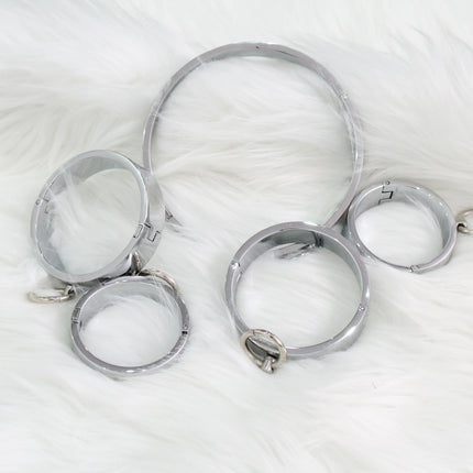 Metal Handcuffs Ankle Cuff with Chain Bondage Collar Restraint Shackles Set BDSM Handcuffs Steel Collars Sex Tool Toys