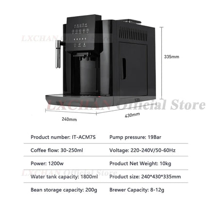 HomeWise Full Automatic 19 Bar Coffee Maker Coffee Bean Grinder Milk Foam Espresso Coffee Machine Hot Water and Milk Froth