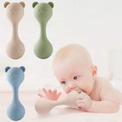 Rattles for Baby Silicone Maracas Toys Cartoon Bear Sand Hammer Baby Toys 0-12 Months Rattle Silicone Teether Toys for Baby Gift