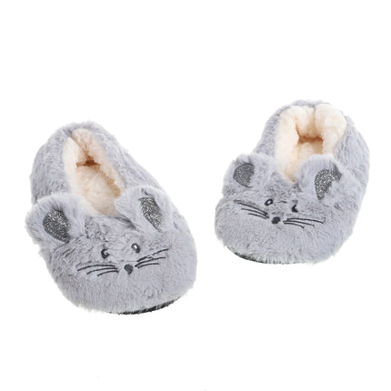 Winter Warm Slipper Women Home Fuzzy Fur Contton Plush Non Slip Grip Indoor Fluffy Lazy Female Mouse Ears Embroidery Floor Shoe