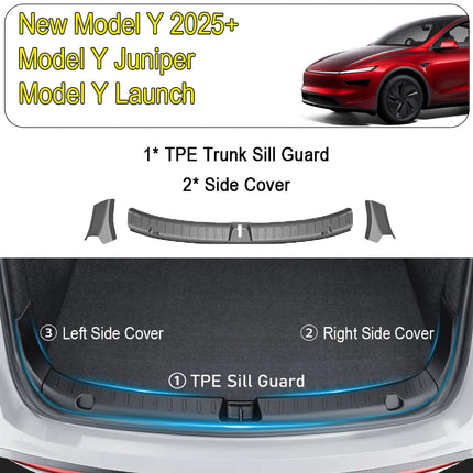 USVOTOV for Tesla Model Y Juniper Launch Model 3 2025 2026 Trunk Sill Guard Cargo Mat Rear Bumper Protector TPE Pads Accessories