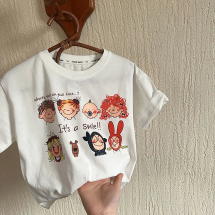 Boys Short Sleeved T-shirt Summer Cute Cartoon Printed Girl Top Fashion 3-8-year-old Children Pullover