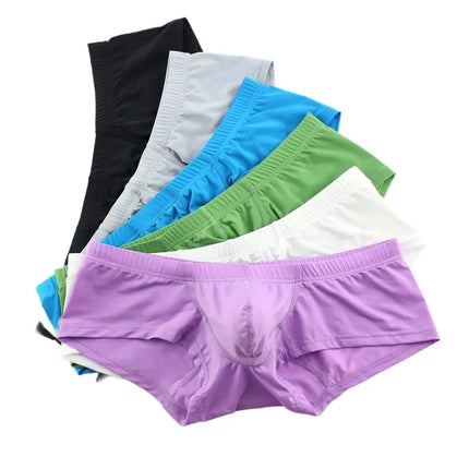Men's Low-Rise Ice Silk Boxers Briefs Small Sexy Boxer Shorts Underwear Comfortable Panties for Men