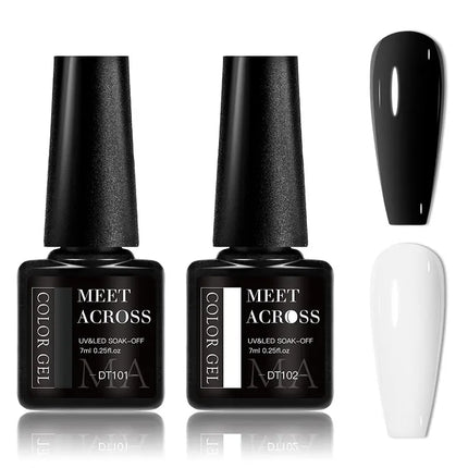 2PCS/SET MEET ACROSS Black White Series Gel Nail Polish Kit Colors Manicure Semi Permanent Soak Off UV Nail Art Gel Varnish Set