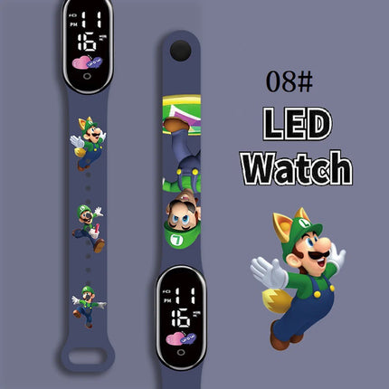 Kids Digital Watch Cartoon Silicone Strap Wristwatch for Boys Girls Children Mario Waterproof LED Sport Watch Gift