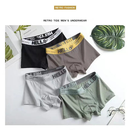 5PCS Sexy Underwear Mens Cotton Letter Hello Boxer Panties Breathable Soft Trunks Plus Size Shorts Underpant