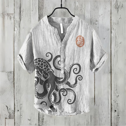 Summer Casual Men's Short Sleeve POLO Shirt Imitation Linen Printed POLO Shirt Maldives Hawaiian Vintage Clothing