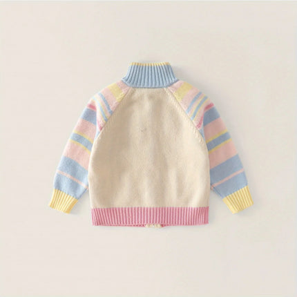 Children's Knitted Cardigan Zipper Jacket Cartoon Style Embroidered Jacket Girls Spring and Autumn New Sweater Spring Versatile