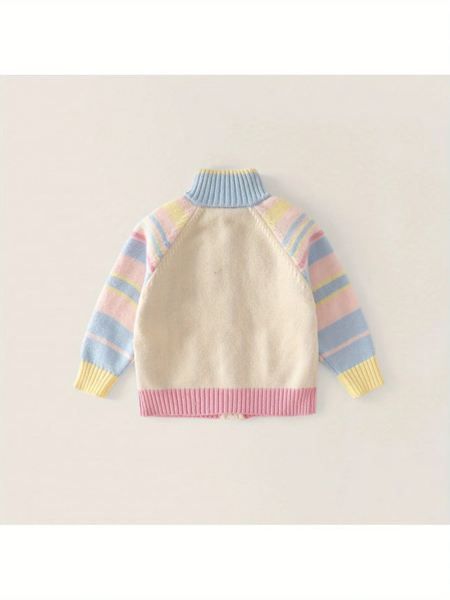 Children's Knitted Cardigan Zipper Jacket Cartoon Style Embroidered Jacket Girls Spring and Autumn New Sweater Spring Versatile