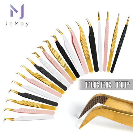 1pc Fiber Tip Tweezers Stainless Steel Straight Curved Nail Tools Volume Eyelash Accurate Tweezers Clip Set Makeup Tools