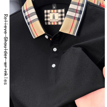 High-end silky cotton breathable short-sleeve polo shirt men's summer new trend plaid lapel designer brand casual golf T-shirt