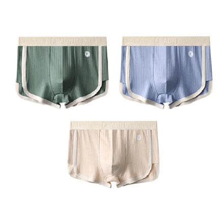 1/3PCS 100% Cotton Solid Striped Men's Boxer Sexy Breathable Mesh U Crotch Underwear High Elastic Widen Waistband Underpants
