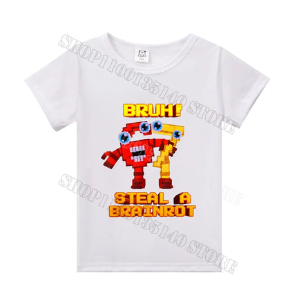 Steal A Brainrot Short Sleeve Children T-shirt 67 Six Seven Cotton Tops Tshirt Boys Girls Clothing Fashion Funny Meme T-shirts