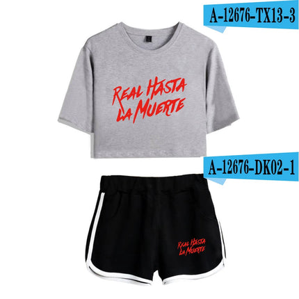 Fashion Youthful Print Anuel AA Women Sexy Short Sleeve Sexy Shorts+lovely T-shirts Dew navel Girl Sport suits Two Piece Set