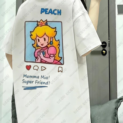 Summer New Anime Tshirts For Couple Cartoon Graphics Mario Print T-shirt Casual Round Neck Tees Street Short Sleeve Man Clothing
