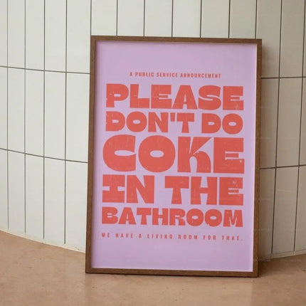 Retro Please Don't Do Coke In The Bathroom Beige Groovy Animated Hearts Wall Art Canvas Painting Posters Living Room Home Decor