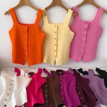 Women's Knitted Slim Fit Vest Summer 2025 Svel Top Single Button Design Versatile Inner and Outer Wear Commute Sle