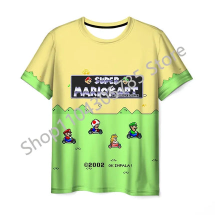 Super Mario Boys Girls Clothes Princess Peach Luigi T-shirt Cool Comfortable Sweat Absorption Short-sleeved Top Baby Show Gifts