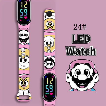 Mario Bros Children's Watches Action Figures Luigi Princess Peach Yoshi Bowser kids Sport Wristband Waterproof Digit
