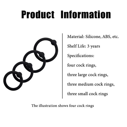Set of 3-4 Silicone Semen Lock Ring Multiple Circular Models Safe Odorless Cock Ring for Men Persistent Stimulation Sex Toys