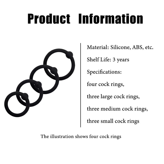 Set of 3-4 Silicone Semen Lock Ring Multiple Circular Models Safe Odorless Cock Ring for Men Persistent Stimulation Sex Toys