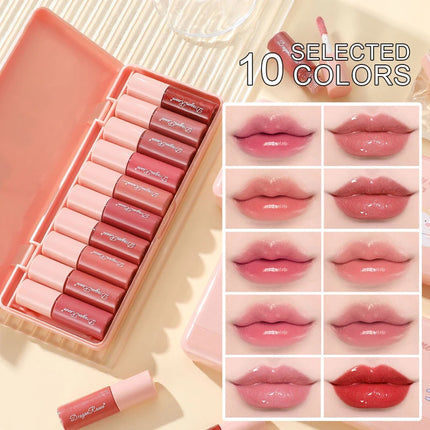 Mini 10 Colors Liquid Lip Gloss Waterproof Non-stick 24 Hours Long Lasting Mirror Lipstick Set Lip Gloss Cosmetic Makeup Care