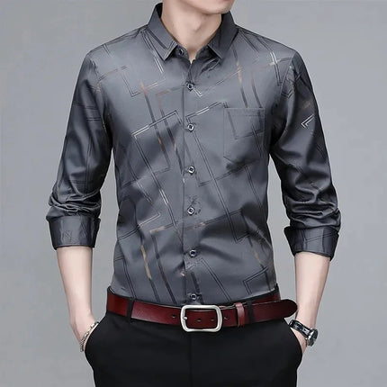 Men's Casual and Fashionable Long Sleeved Printed Shirt, Non-Iron and Wrinkle Resistant Business Top