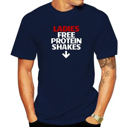 Ladies Free Protein Shakes T-Shirt Printed Tops & Tees Cotton Men T-Shirts Printed O-Neck Christmas Tee Shirt